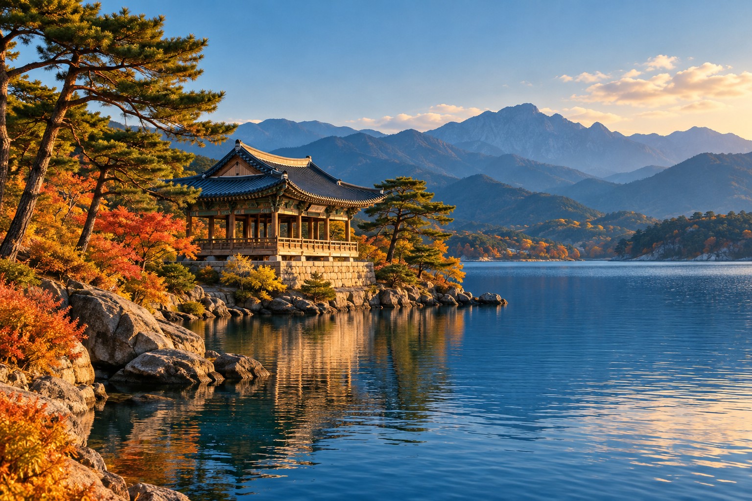 수변에 서 있는 전통 정자, 안동 도산서원 풍경