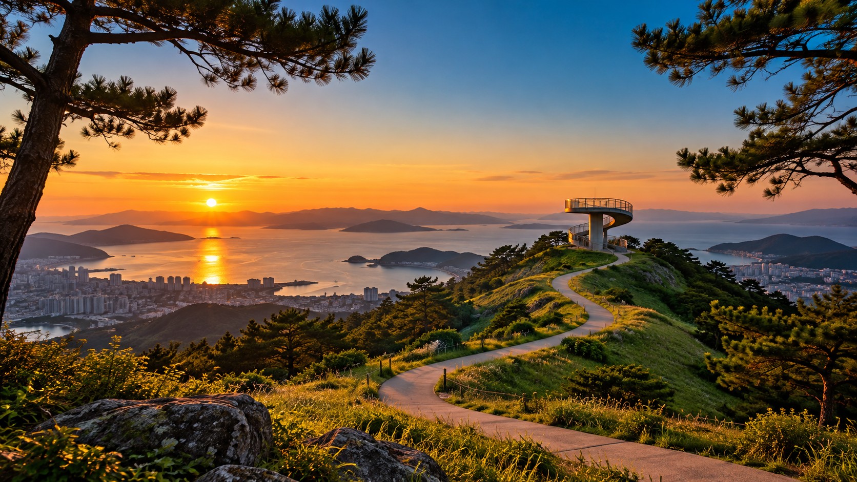 군산 월명공원 전망대에서 바라본 일몰 풍경